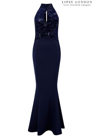 Lipsy Love Michelle Keegan Sequin Velvet Fishtail Dress